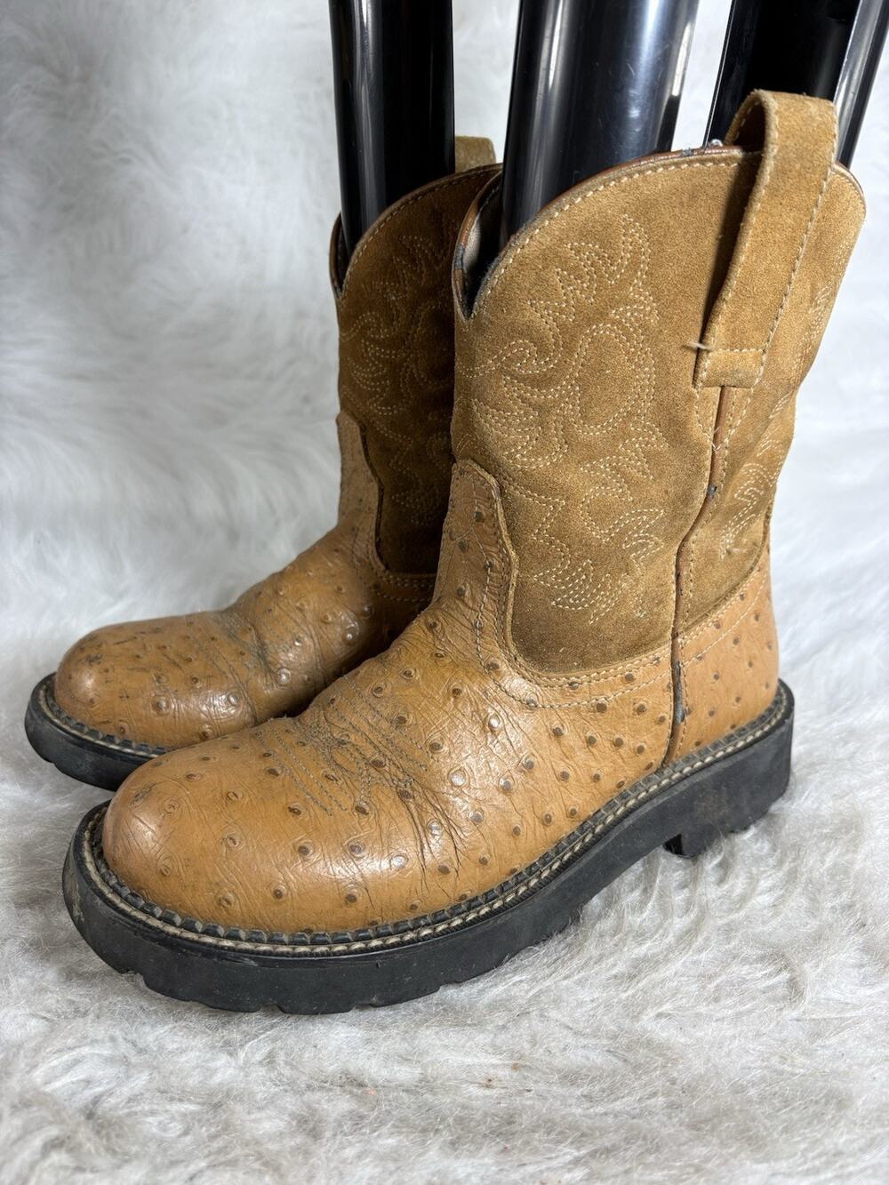 Ariat Fatbaby 14728 Ostrich Print Western Boots Women’s 8B Brown Leather